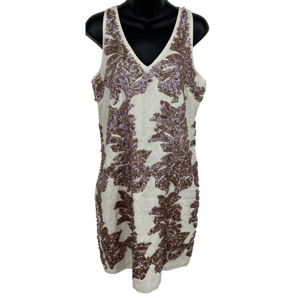 J. Crew Women Shift Dress Size 6 Sequin Ivory Linen Sleeveless V-Neck Zip NWT Ne - Picture 1 of 10